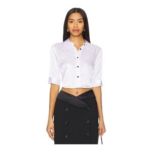 L'AGENCE Niccola Cropped Fitted Blouse in White & Black NWT Small $325